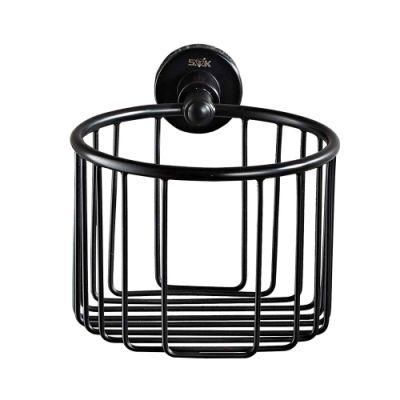 Yundoom OEM Black Wall Mount Toilet Paper Roll Basket Bathroom Roll Paper Holder Toilet Paper Basket Paper Holder