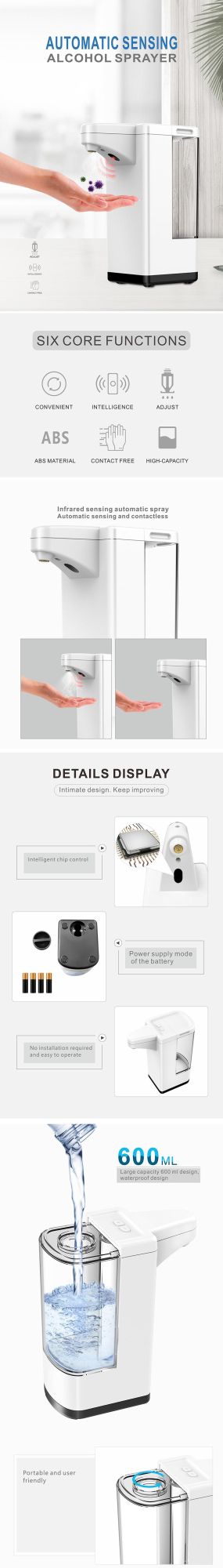 Hand Disinfection Alcohol Dispenser Smart Chip High Sensitivity Non-Contact Automatic Soap Dispenser