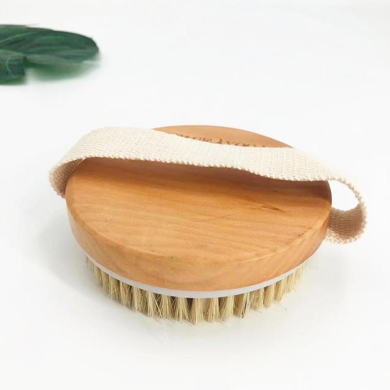 Wooden Bamboo Round Bath Body Brush with Bristle & Massage