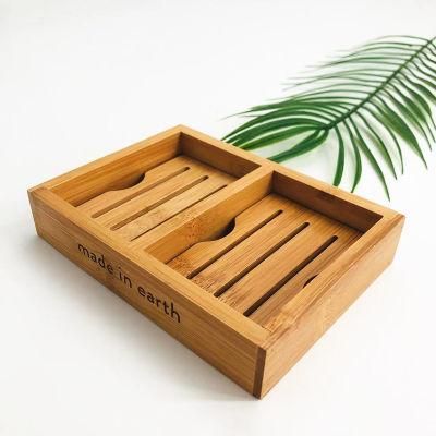 Free Sample 2 in 1 Bamboo Square Shaped Soap Dish Soap Rack