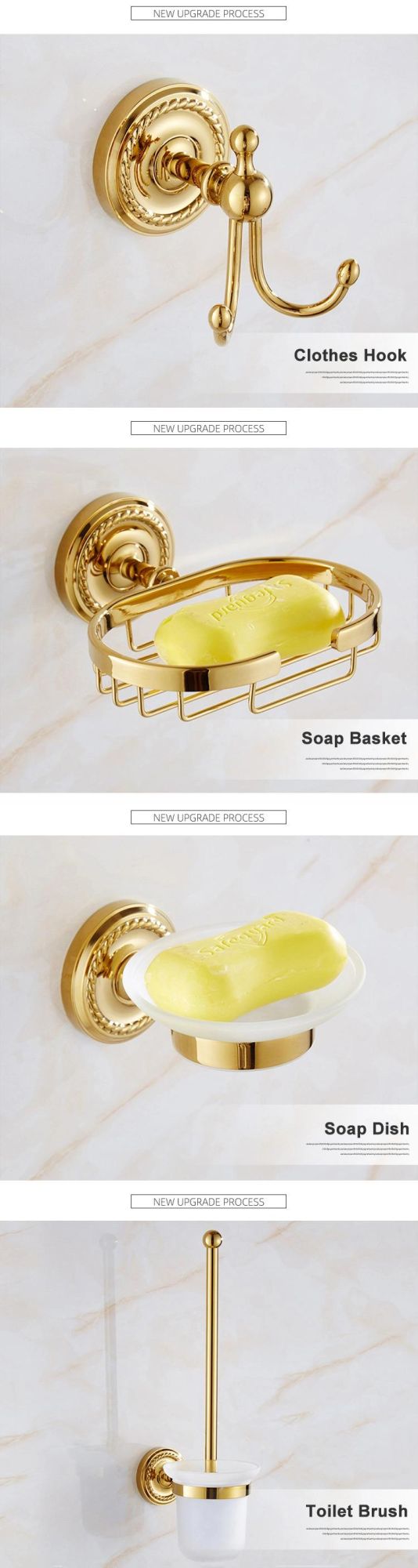 Polishing Gold Bathroom Wall Mounted Towel Shelf Holder Metal Towel Rack Set