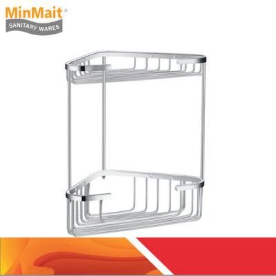 Brass/S. S. 2-Tier Bathroom Shower Basket Sundries Holder Shelf