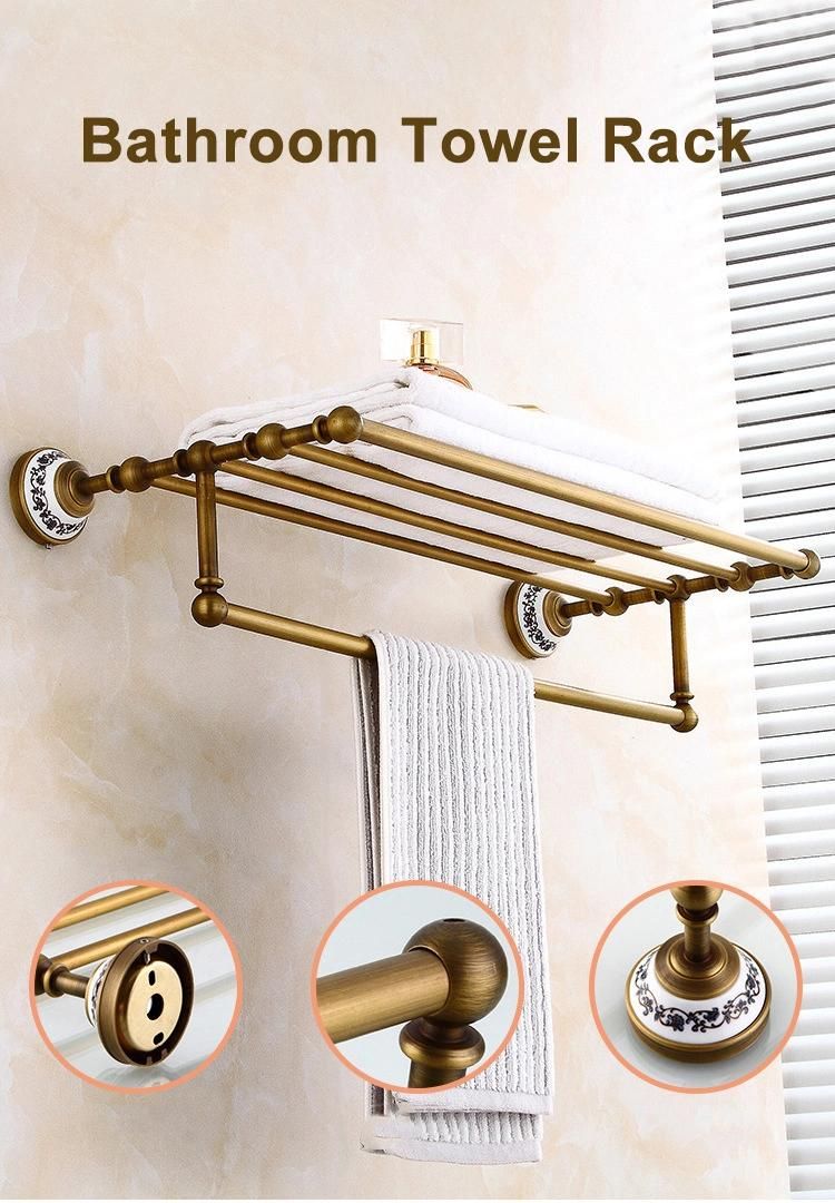 European Vintage Hotel Bathroom Towel Rack Set Elegant Wall Antique Brass Towel Rack