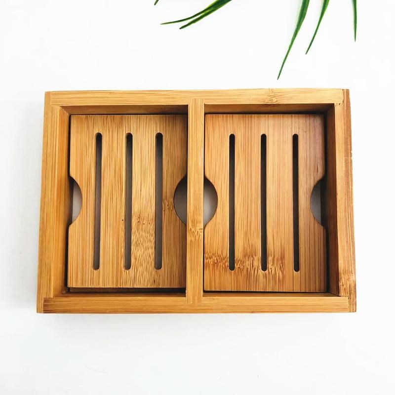 Free Sample 2 in 1 Bamboo Square Shaped Soap Dish Soap Rack