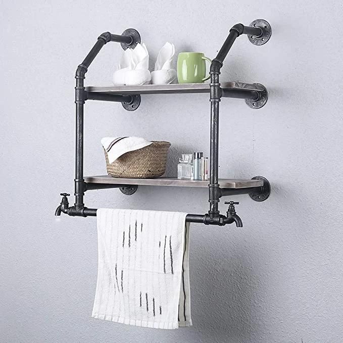 Creative Decoration Malleable Iron Pipes Fittings Racks Kitchen Shelf Rack Coat Hat Hooks up Bath Towel Racks with Floor Flange