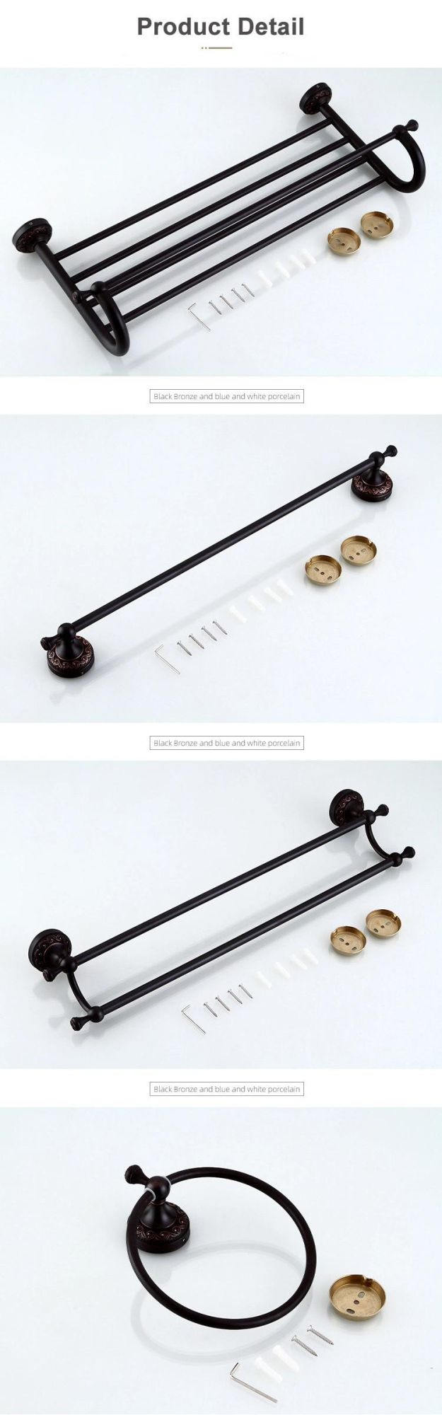 Wall Mounted Towel Bar Dual Tiers European Carved Black Bath Towel Rack