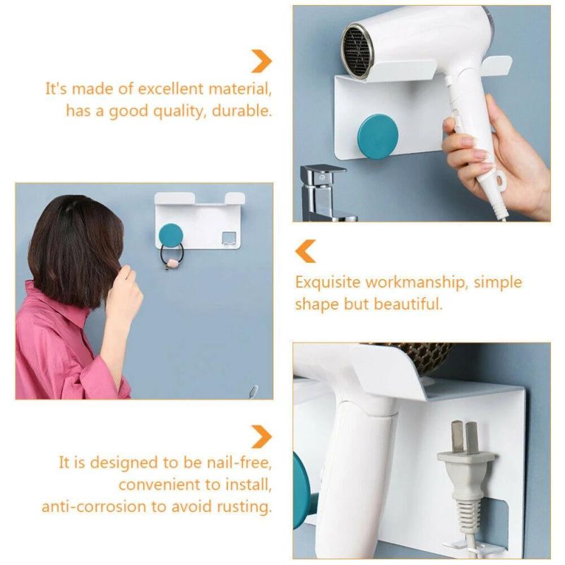 Wall Mounted Punch-Free Hair Dryer Rack Wall-Mounted Plastic Storage Holder