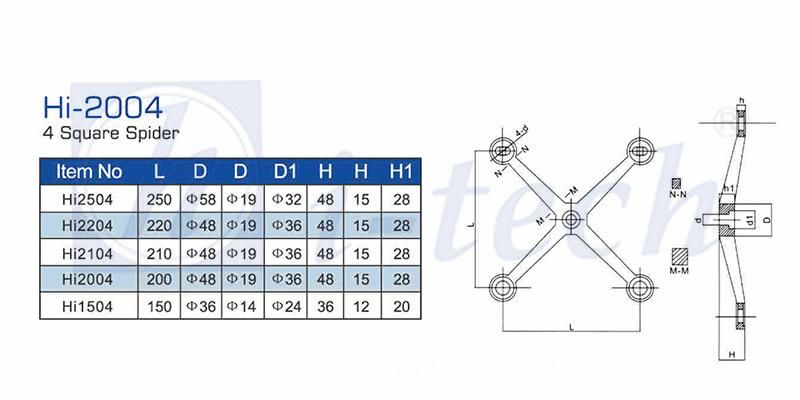 Hi-2004 Stainless Steel Glass Spider with 4 Arms/Point-Fixed Curtain Wall Hardware with Best Price