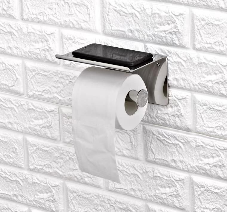 New Design Polished Finished Bathroom Roll Toilet Paper Holder Stainless Steel Tissue Hanger with Phone Shelf