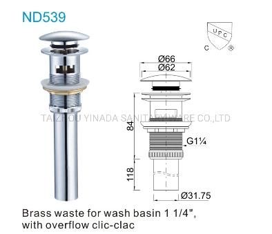 Brass Basin Drain 1"1/4 Basin Waste with Long Pipe Slotted ND539-B