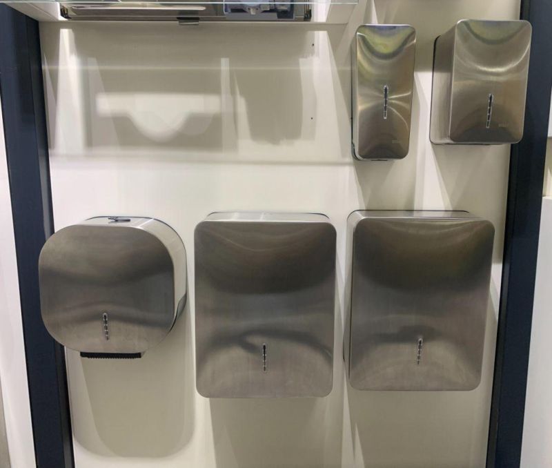 New Design Bathroom Accessories 304 Stainless Steel Wall Mounted 400 Meters Satin Paper Jumbo Roll Paper Towel Dispenser