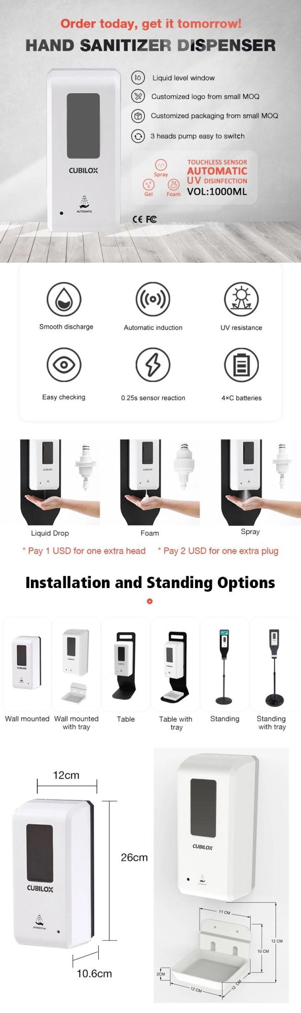 Contactless Free-Standing Touch Free Hand Sanitizer Dispenser Free Standing