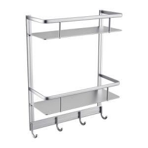 Luolin Bathroom Shower Shelf Aluminum 2 Tier Corner Rack Shelf Shower Caddy with Extra Hooks Rectangle Organizer, Anodized 927235g-6