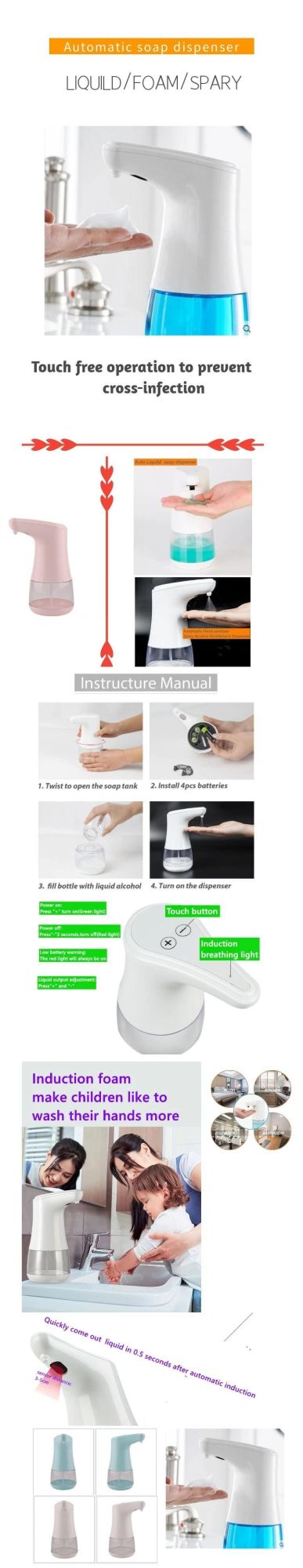 Home Office Automatic Hands Free Sanitizer Liquid Electric Foam Smart Spray Alcohol Foam Gel Automatic Sensor Soap Dispenser