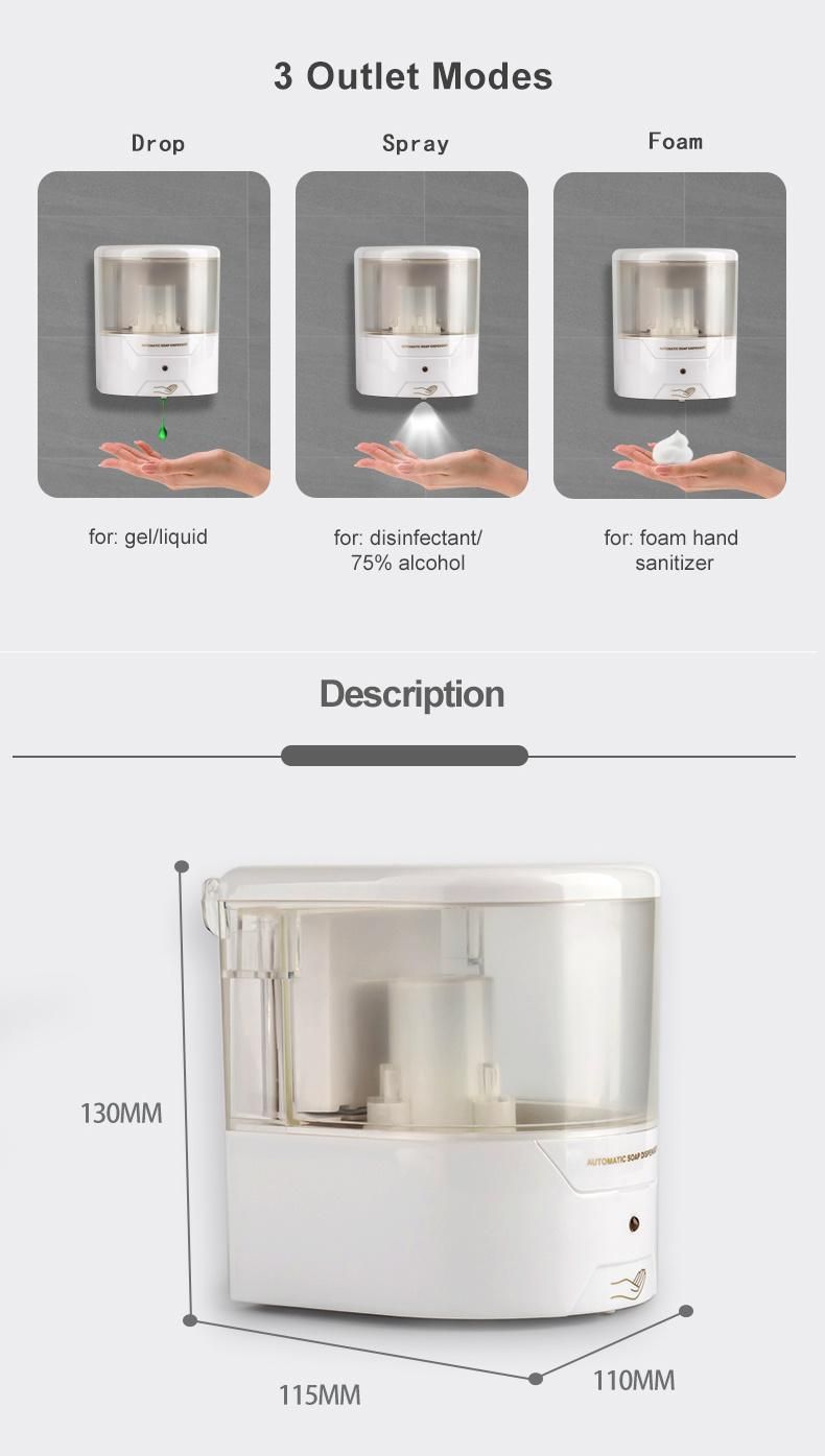 Saige 600ml Hotel Wall Mounted Plastic Automatic Sensor Hand Sanitizer Soap Dispenser