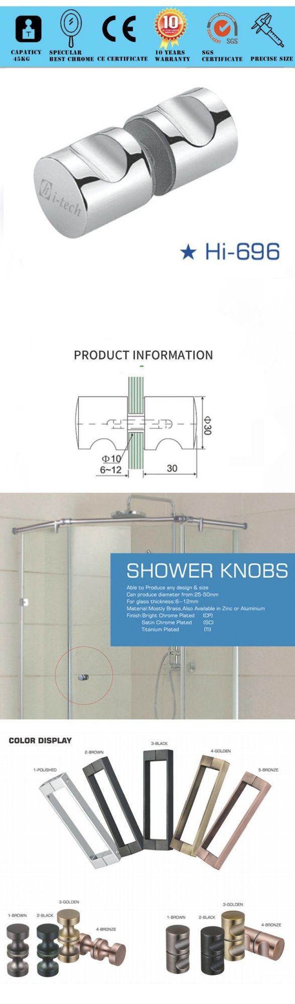 Zinc Alloy Sliding Glass Door Handles Shower Room Knobs