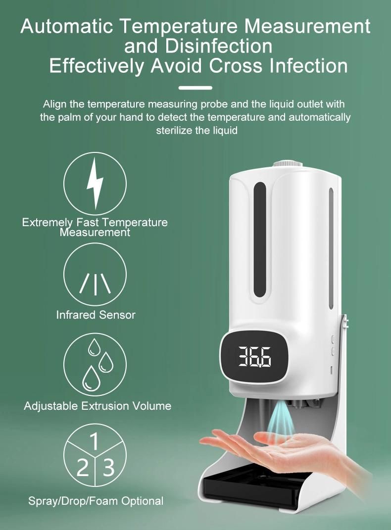 K9 PRO Plus Thermometer Wall Mounted Hand Sanitizer Automatic Liquid Soap Dispenser Alcohol Spray Gel Sensor Temperature 1200ml for Bathroom Use