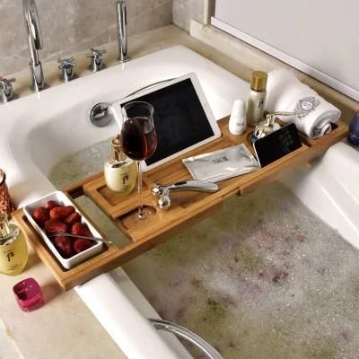 Expandable Bamboo Bathtub Caddy Tray for Bath Tub Using