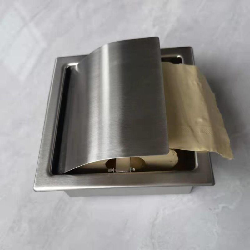 Recessed Toilet Paper Holder with Cover 304 Stainless Steel Material for Hotel and Home Use