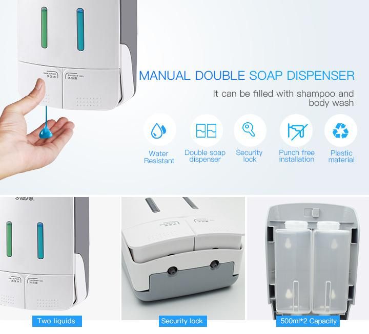 Dual Bottle Bulk Plastic Manual Liquid Soap Dispenser for Shower