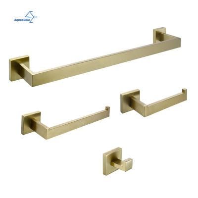 Aquacubic Modern Hotel Bathroom 304 Stainless Steel Brushed Gold Bathroom Accessories Set