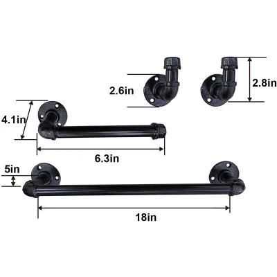 Black Industrial Iron Pipe Wall Mounted Towel Bar Fixture Set Cast Iron DIY Pipe Fittings Towel Rack Bathroom Rack