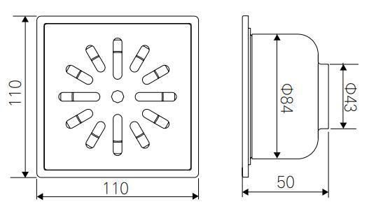 Pd-31683 Bathroom Accessories 110mm*110mm Stainless Steel Floor Drain