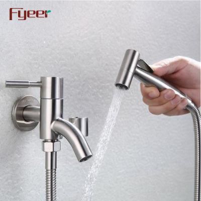 Fyeer 304 Stainless Steel Wall Bib Tap with Shattaf Spray