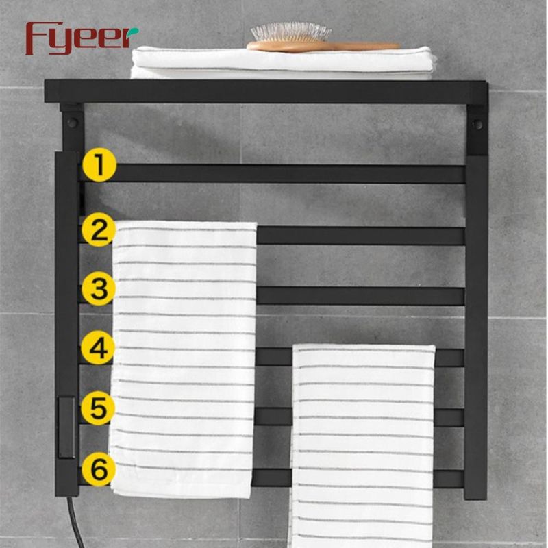 Fyeer Bathroom Accessory Wall Mounted Towel Warmer Matt Black Electric Heating Towel Rail Rack