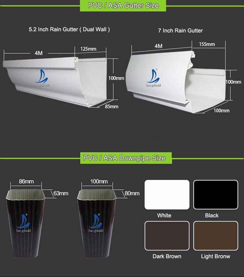 Factory PVC Roof Rain Water Gutter Downspout Size Plastic Rainwater Gutters for Roof Drain System