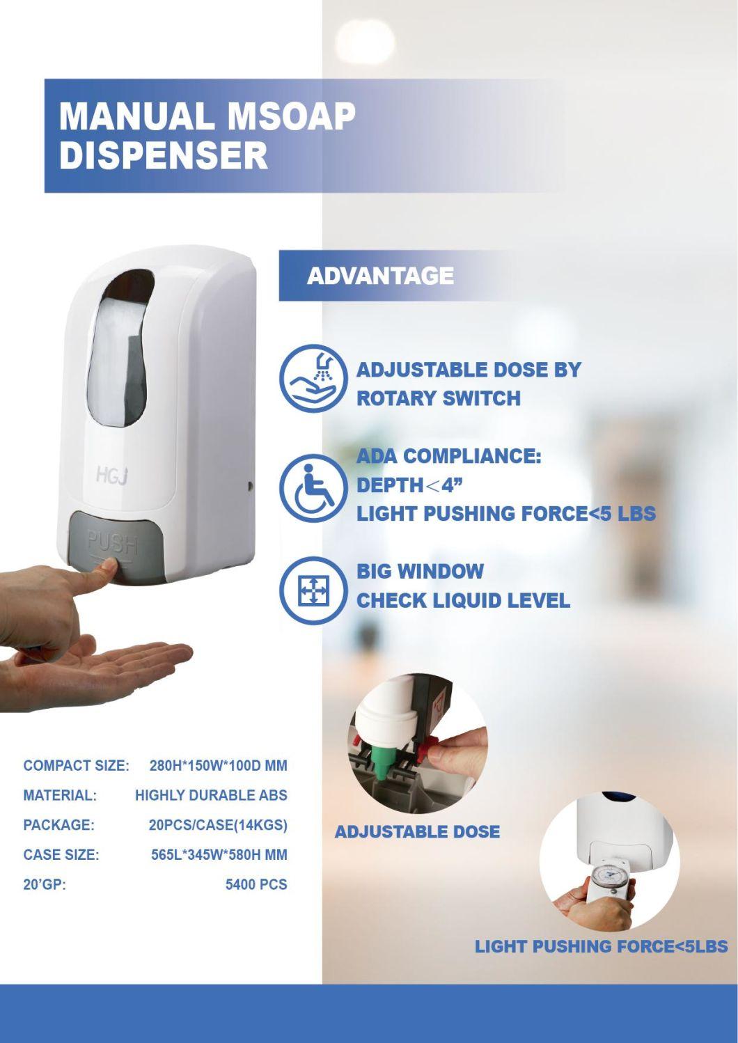 Hospital Manual Alcohol Hand Sanitizer Soap Dispenser with 1L Capacity