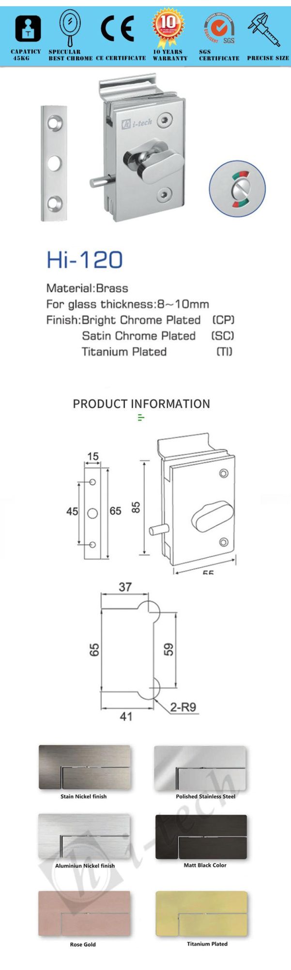 Hi-120 Glass Door Fitting Stainless Steel Hardware Lock