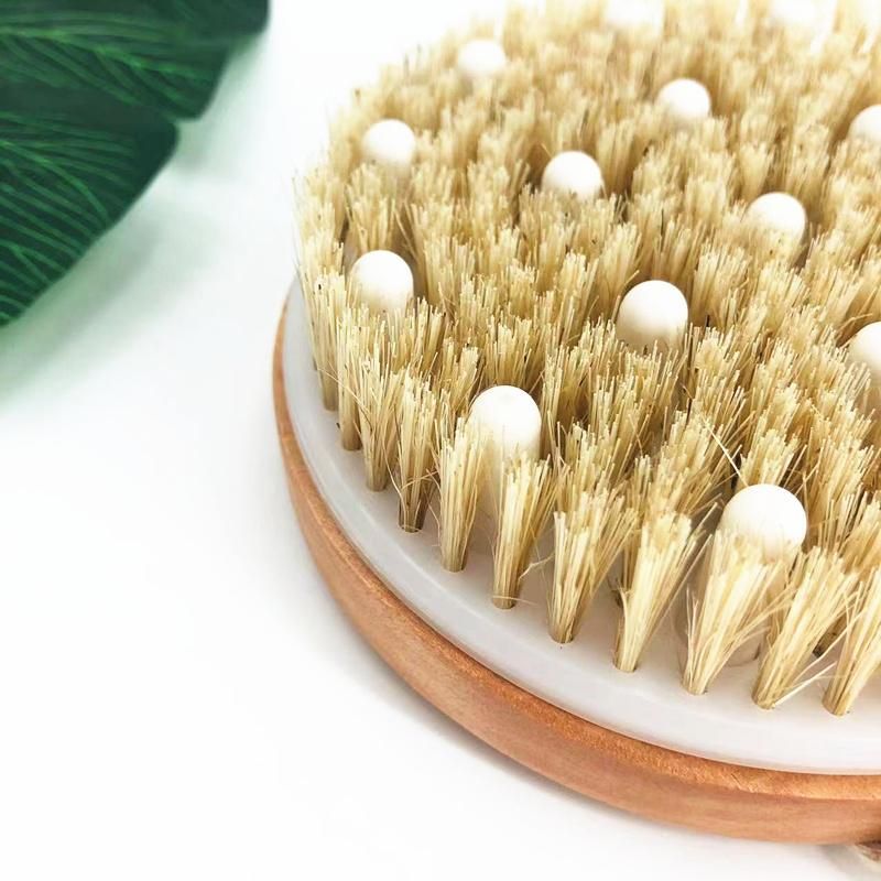 Wooden Bamboo Round Bath Body Brush with Bristle & Massage