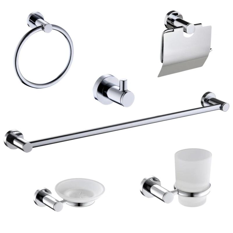 Modern Design Chrome Finished Six Pieces Bath Zinc Alloy Hardware Accessory Set for Bathroom