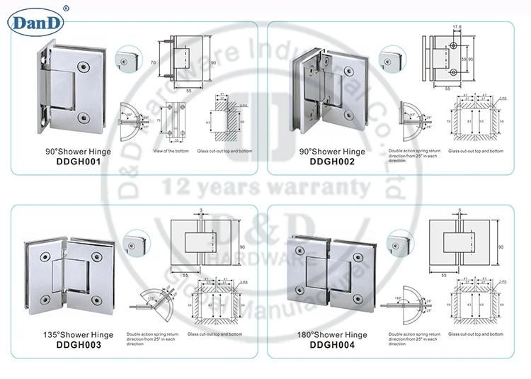 SS316 Heavy Duty 180 Degree Glass to Glass Shower Hinge