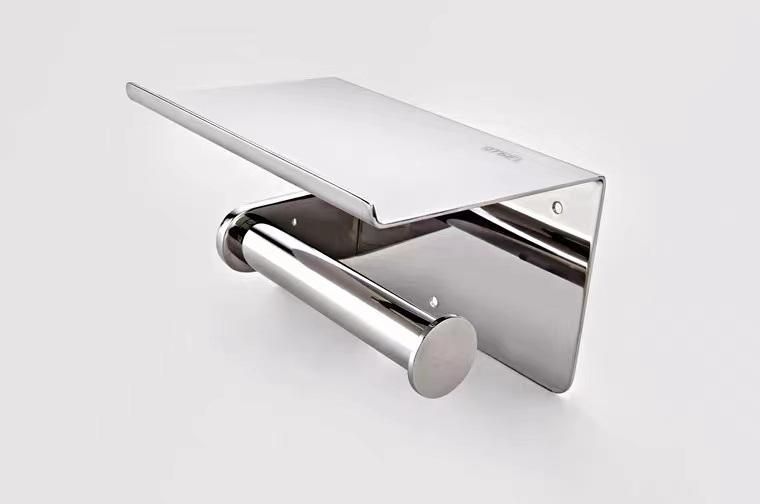 New Design Polished Finished Bathroom Roll Toilet Paper Holder Stainless Steel Tissue Hanger with Phone Shelf