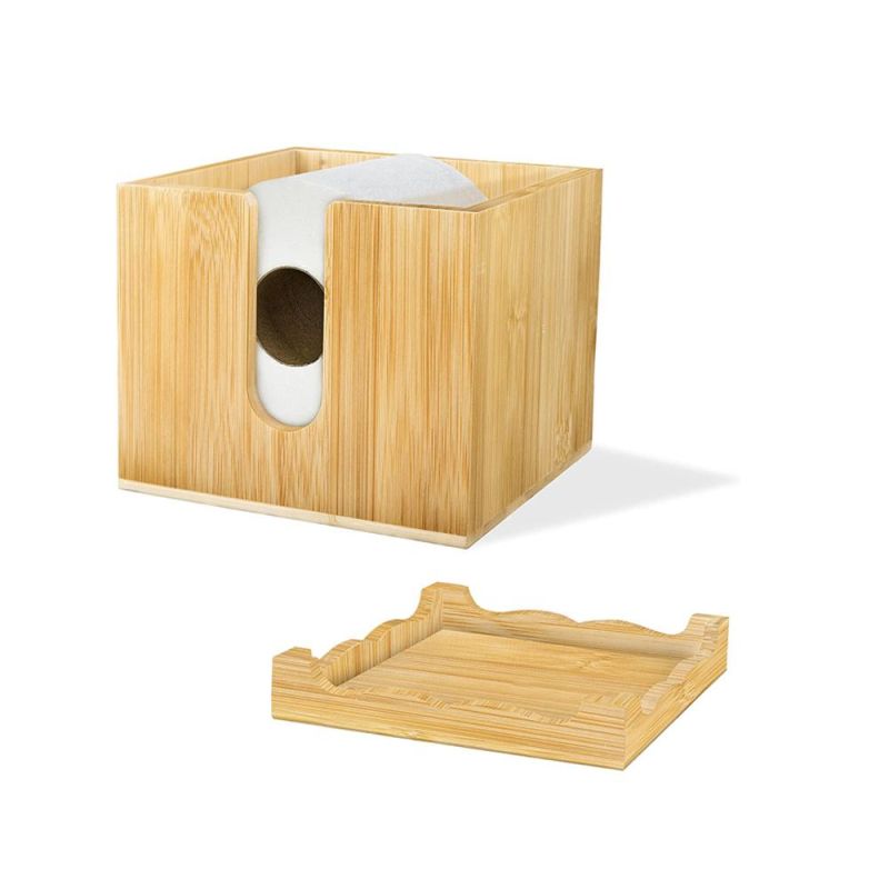 Bamboo Bathroom Toilet Tissue Holder Organizer Box for Toilet Paper Storage