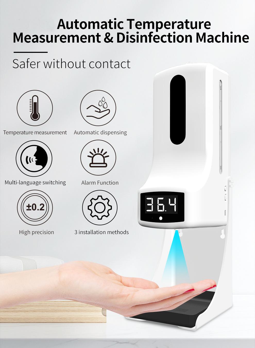 Wall Mounted Automatic Hand Soap Dispenser with Thermometer 2 in 1 Automatic Temperature Measurement