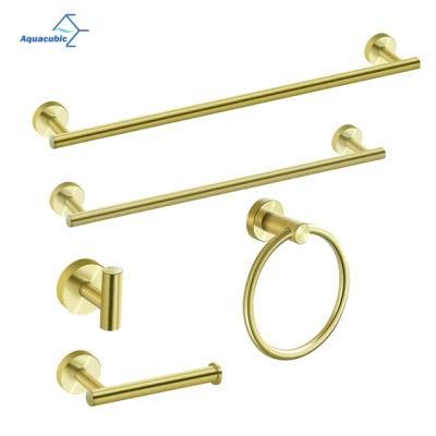 Aquacubic Brushed Gold 5 Piece Bathroom Hardware Set SUS304 Include 24&quot; Towel Bar, 18&quot; Towel Bar, Toilet Paper Holder