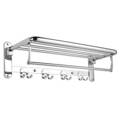 Foldable Towel Rack for Bathroom Wall Mounted, with Towel Hooks and Adjustable Towel Bar, 304 Stainless Towel Holder, Chrome