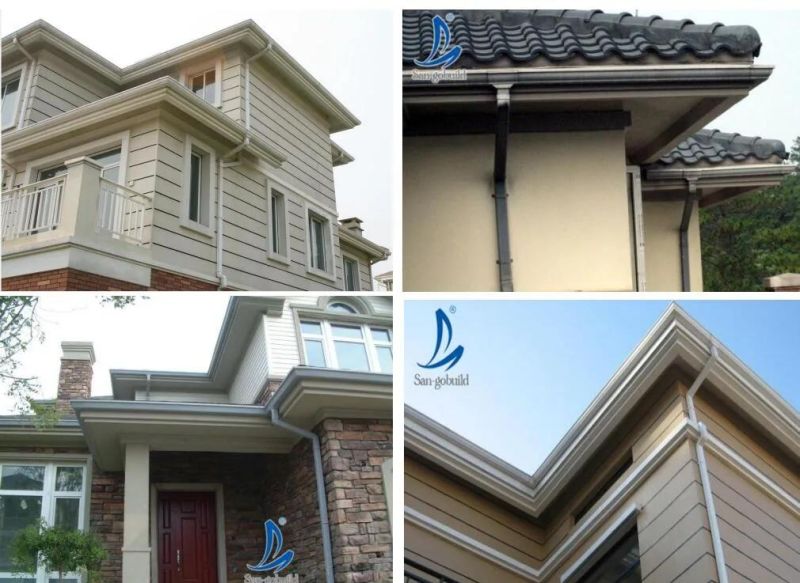Rain Gutter Downspout, Fittings, Rectangular PVC Roof Gutters for Houses