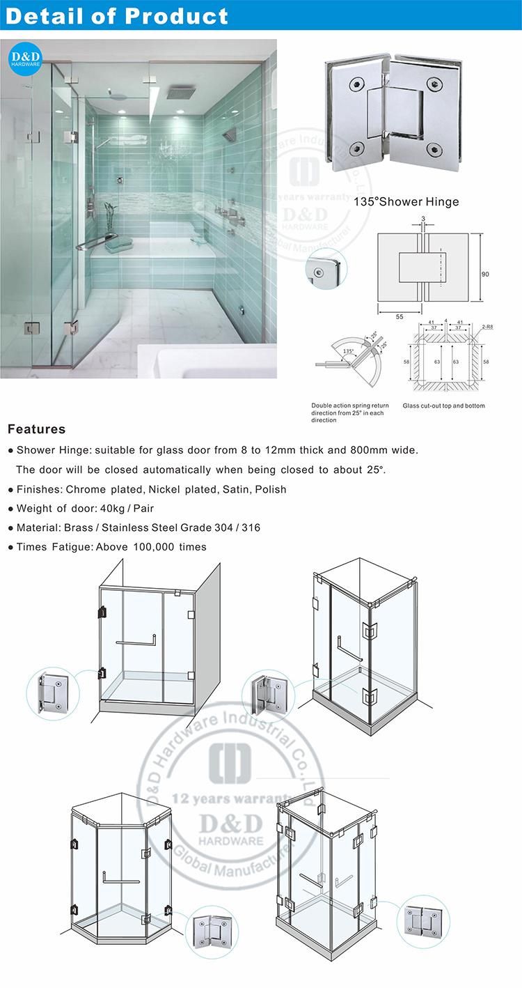 High Quality Glass Door Hardware 135 Degree Glass Hinge in Stainless Steel