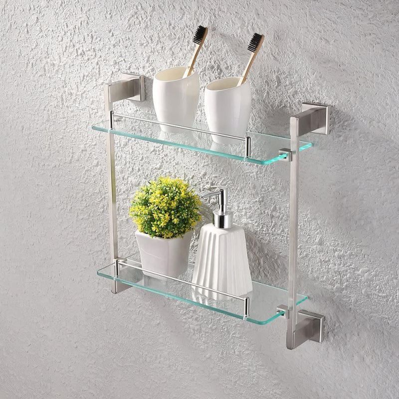 Bathroom Tempered Glass Shelf Wall Mounted Glass Shower Rack