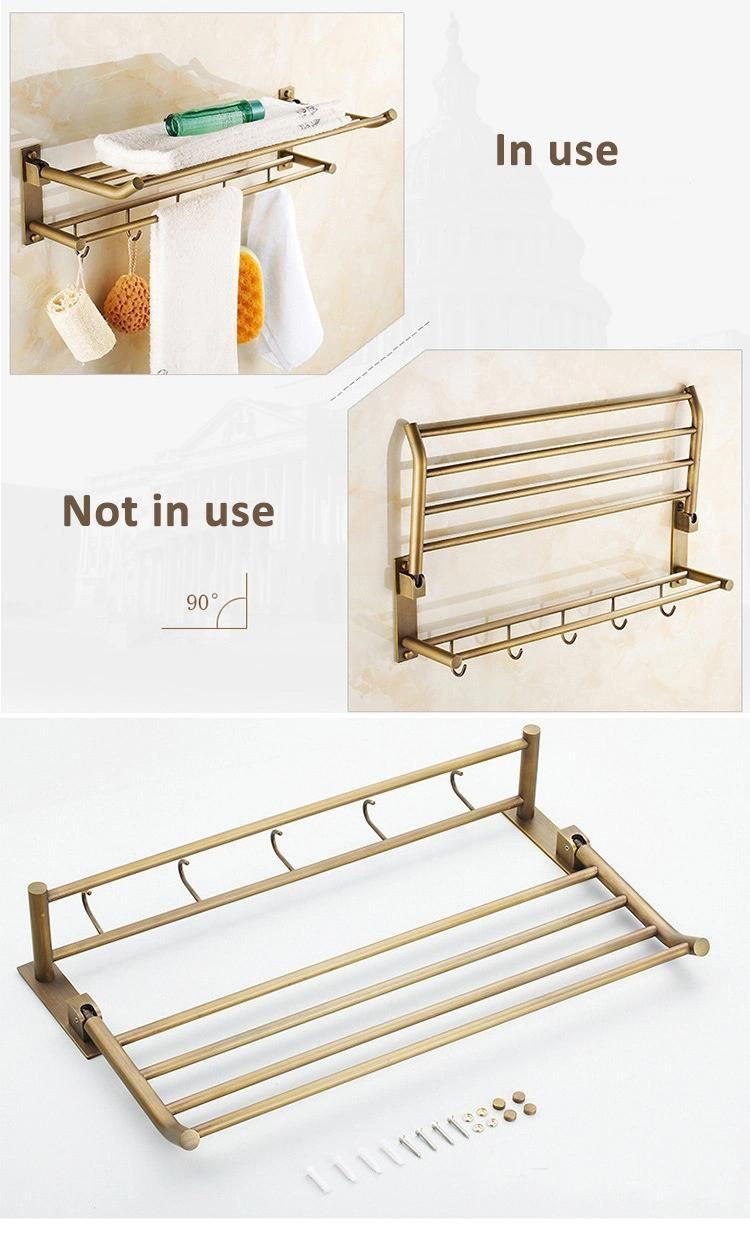 Wall Mounted Bathroom Antique Brass European Elegant Vintage Hotel Towel Rack