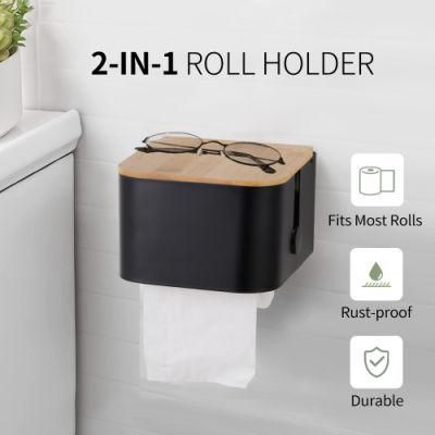 New Style Black White Wall Mount Bamboo Metal Toilet Paper Holder