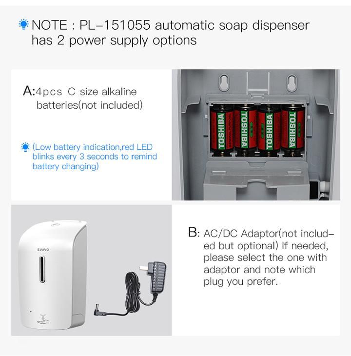 Hot Sale 1000ml Foam Type Battery Operated Hand Soap Dispenser for Kitchen