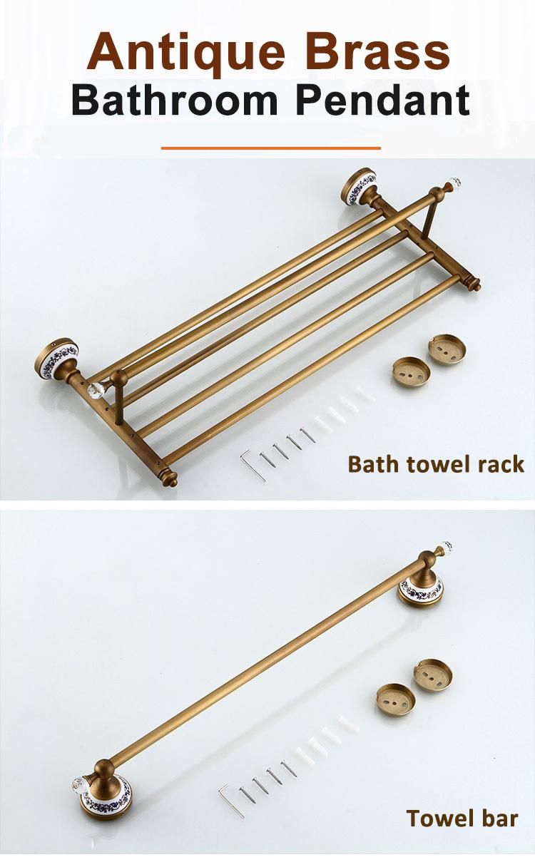 Antique Brass Bath Bathroom Crystal Decorate Vintage Metal Towel Rack Holder