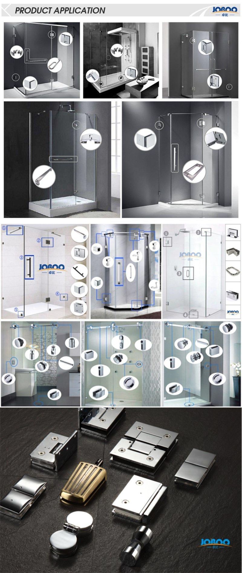 Bathroom Fittings Adjustable Wall to Glass 90 Degree Solid Brass Polish Chrome Phlishing Glass Shower Hinges Connector Joboo Zb521