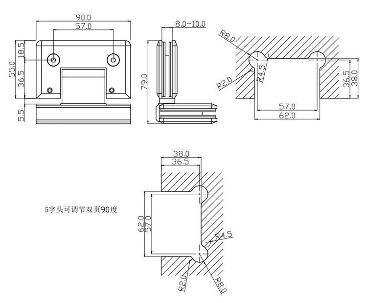 Bathroom Fittings Adjustable Glass to Glass 90 Degree Solid Brass Polish Chrome Phlishing Glass Shower Hinges Connector Joboo Zb571