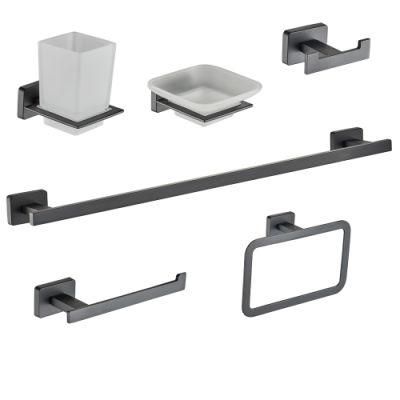 Hotel Modern Bath Set Wall Mounted Six Pieces Zinc Black Toilet Bathroom Accessories Set